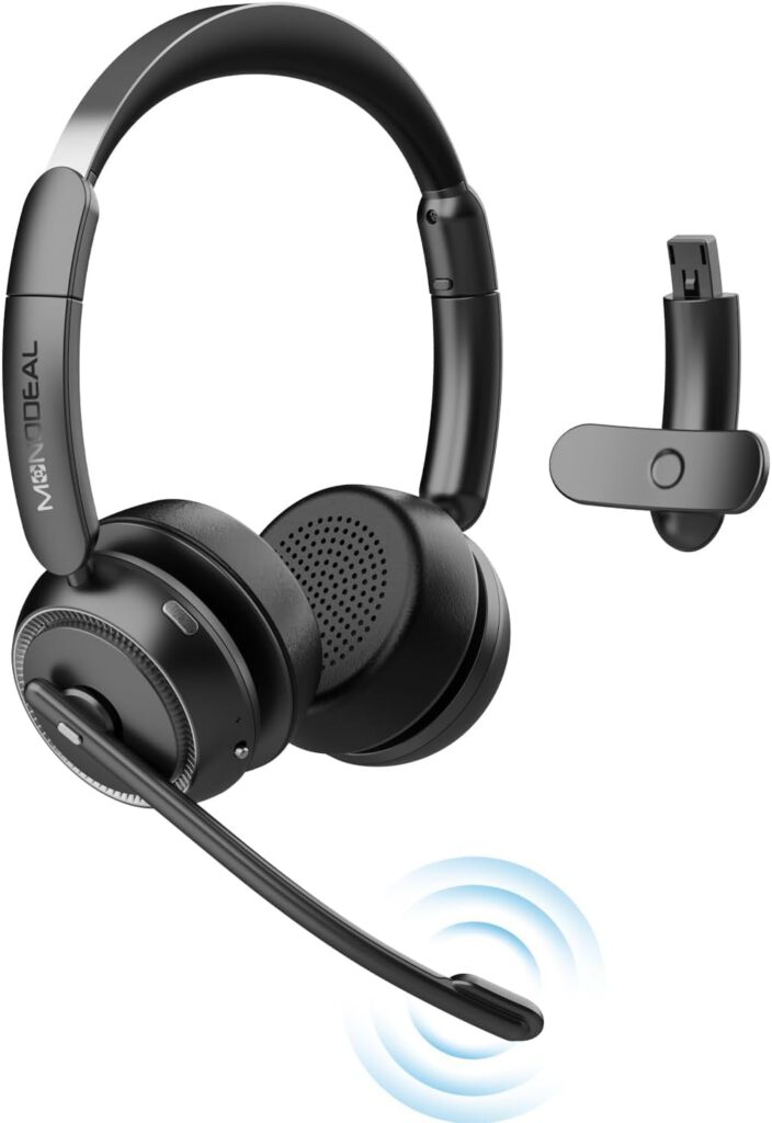 TECKNET Bluetooth-Headset mit AI-Geräuschunterdrückung und Stummschalttaste für Callcenter und Büro.