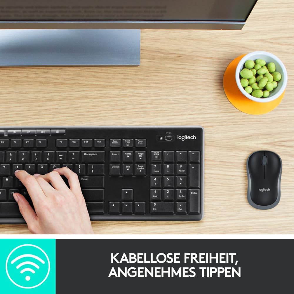 Logitech MK270 kabelloses Maus- und Tastatur-Set mit 2,4-GHz-Verbindung, Sondertasten und langer Batterielaufzeit.